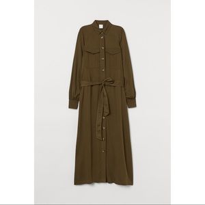 H&M Women Olive Green Viscose Shirt Dress